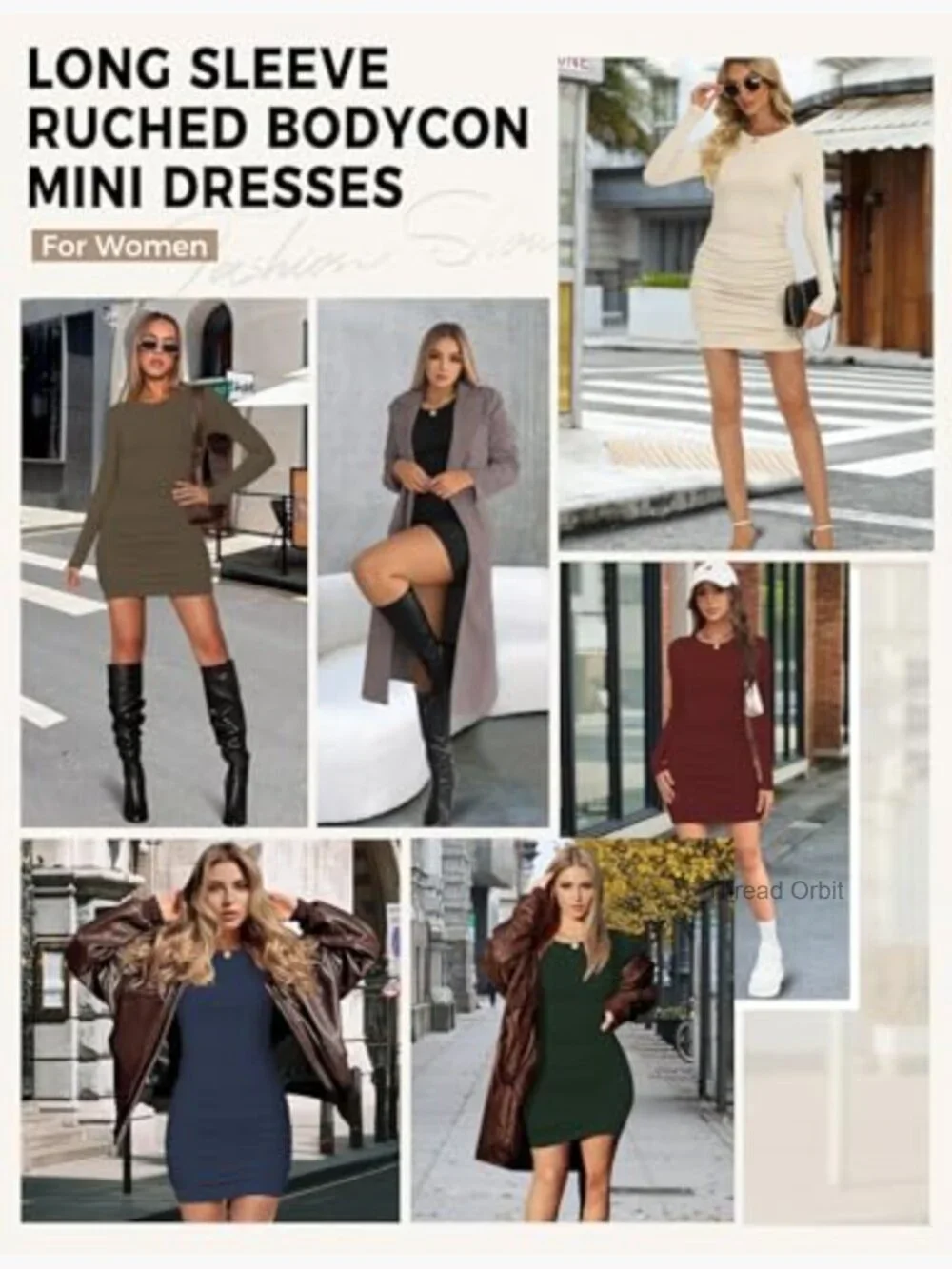 Long Sleeve Bodycon Mini Dress Ruched Sexy Casual Scoop Neck Slim Fit_6
